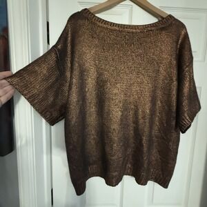 Nicole Miller Short Sleeved Oversized Copper Knit Sweater- Size XL